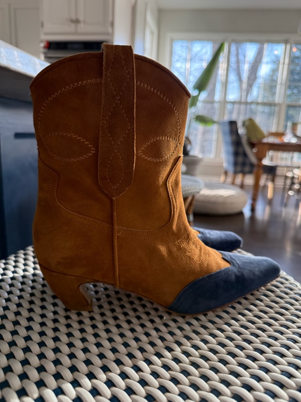 KHAITE Tan Suede Boots with Navy Detail - Picture 4 of 6